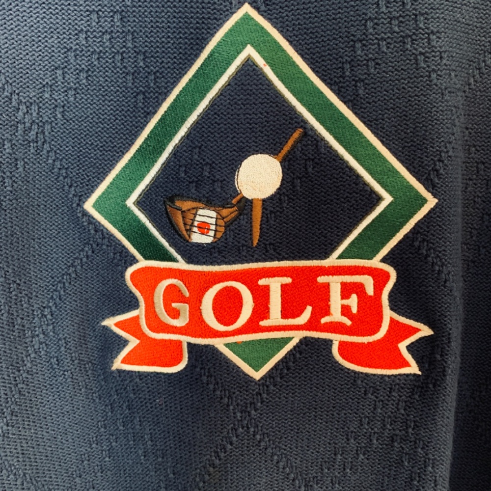 Bolle Golf Sweater Mens XL Blue Embroidered Crew Neck Cable Knit Pullover Cotton - Picture 5 of 16